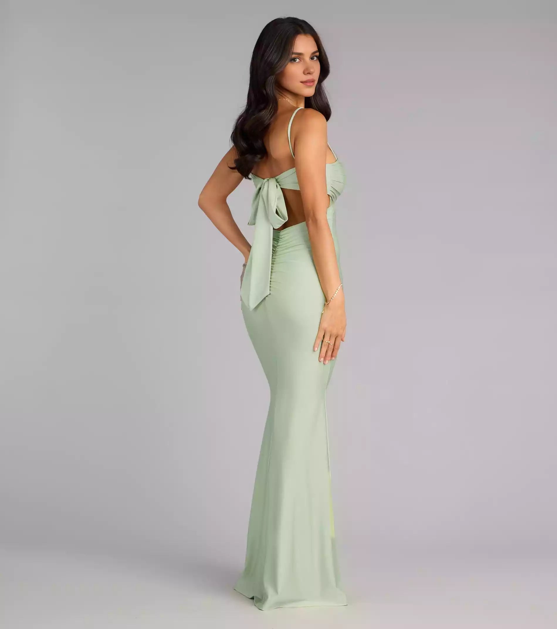 Exquisite smooth knitted square neckline with thin shoulder straps, mermaid and floor skirt, Prom Dresses