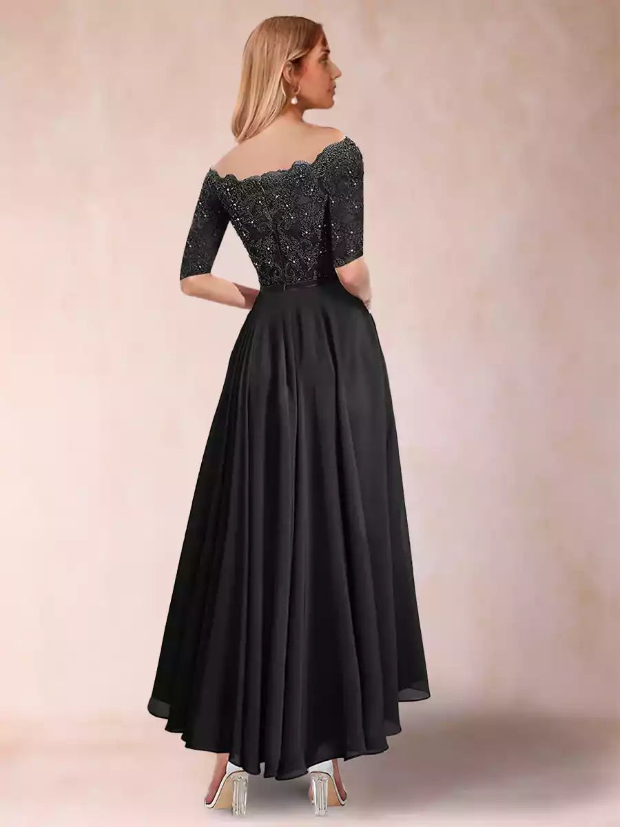 Eye catching A-line/Princess Windstorm Spinning Round Neck Half Sleeve Stickers Mother of the Bride Dresses