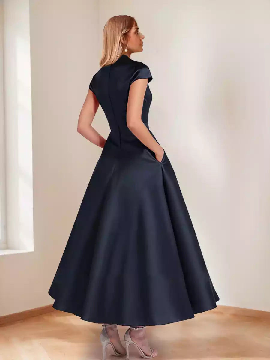 Eye catching A-line/princess V-neck short sleeved floral decoration Mother of the Bride Dresses