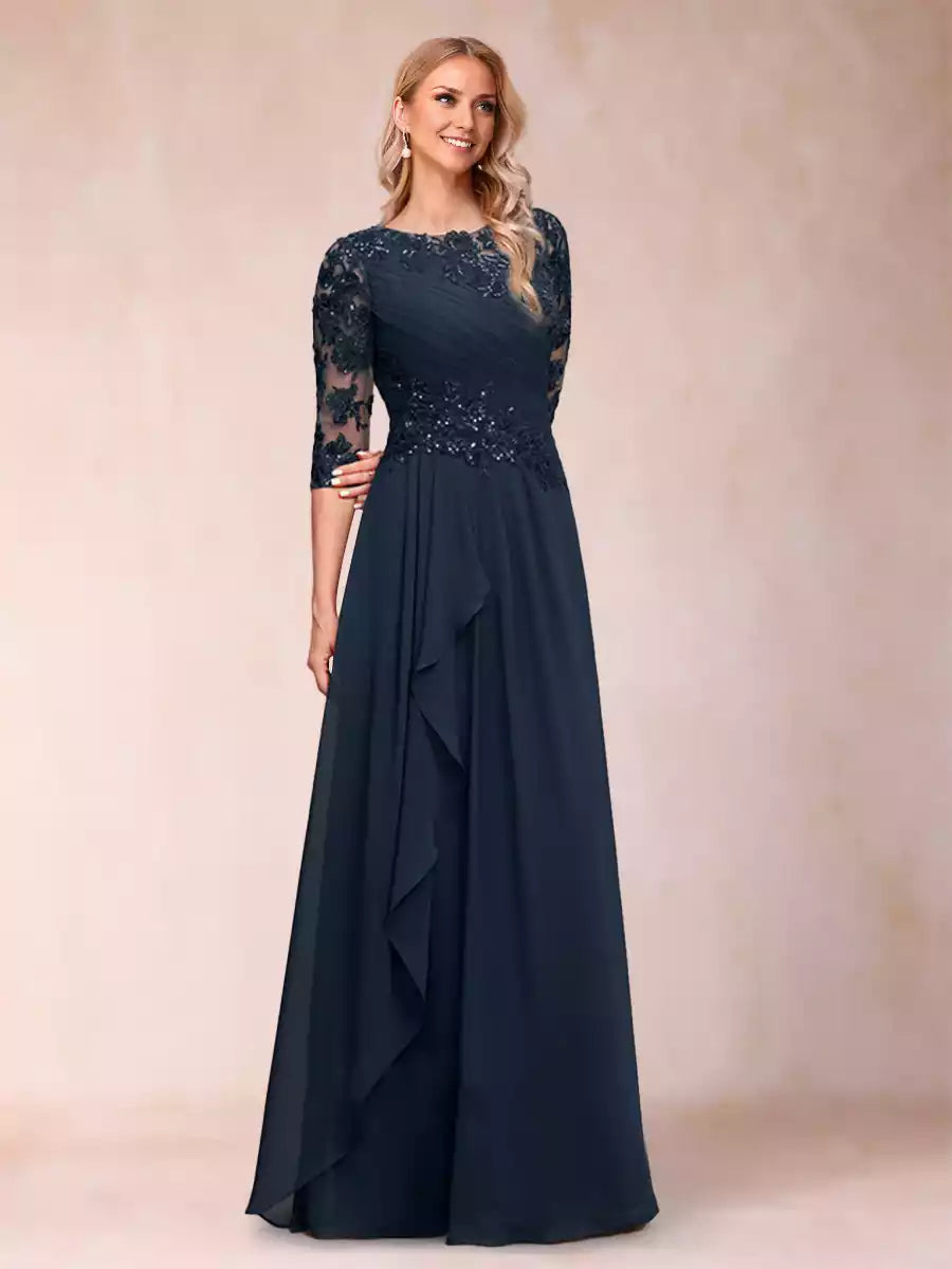 Eye catching A-line/princess round neck seven quarter sleeve decal Mother of the Bride Dresses