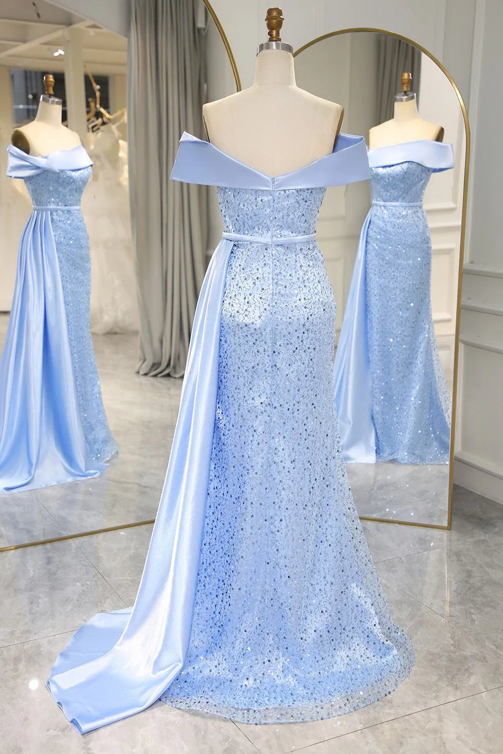Mermaid Long Prom Dress with Split Off The Shoulder