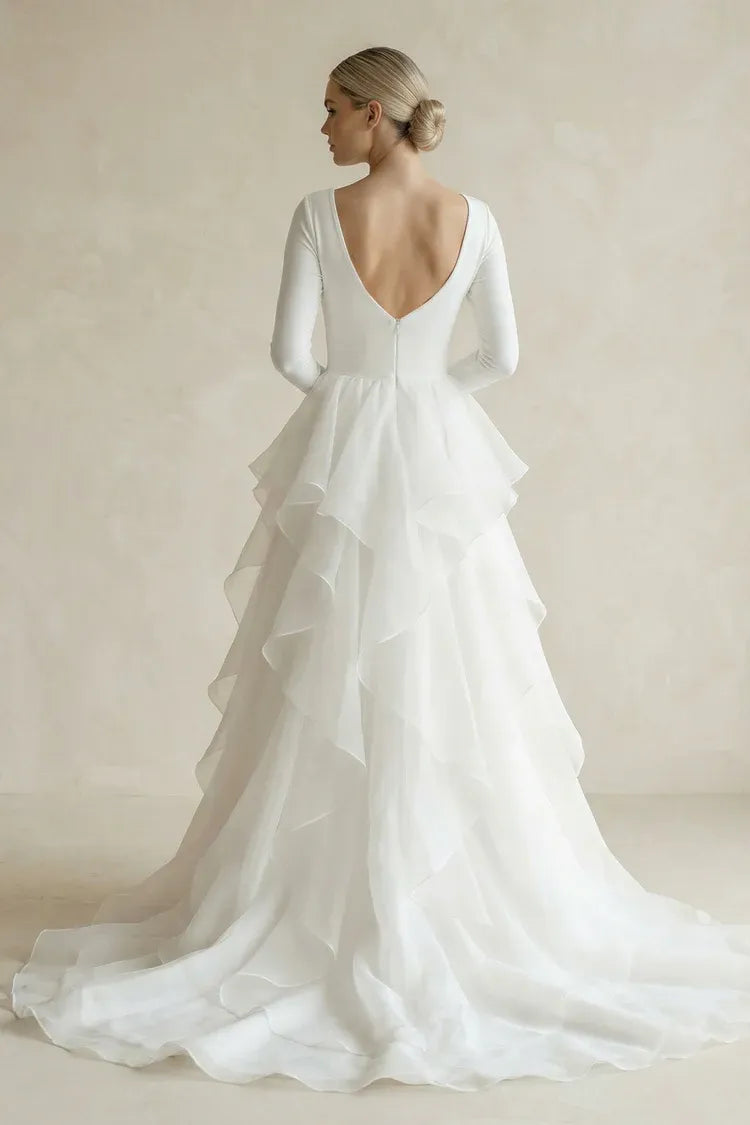 Fashionable Modern Fashion Strapless Long Sleeve Jersey and Organza Ball Gown Wedding Dress