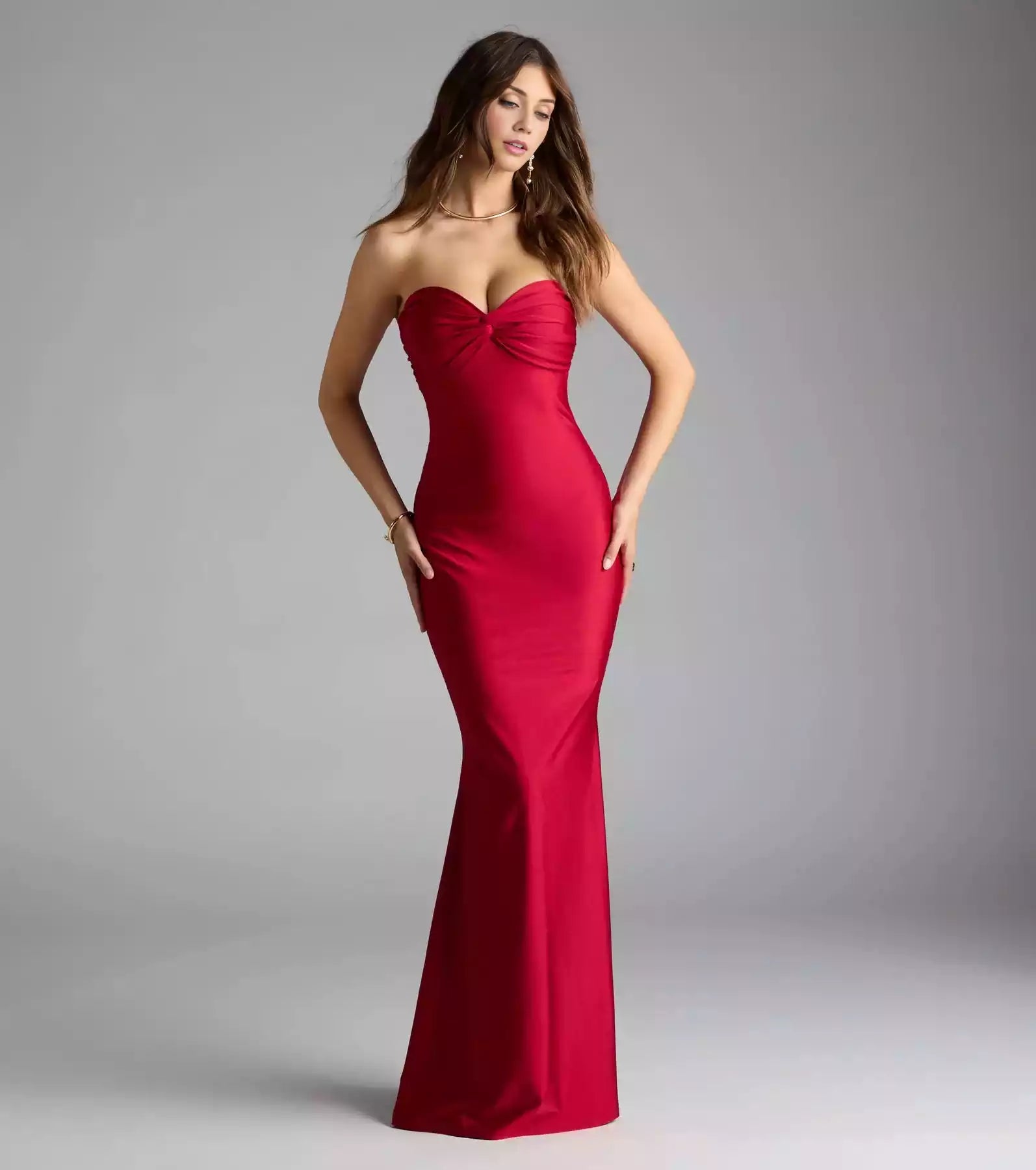 Fashionable and chic strapless heart-shaped neckline with lace up design featuring mermaid and floor skirt Prom Dresses