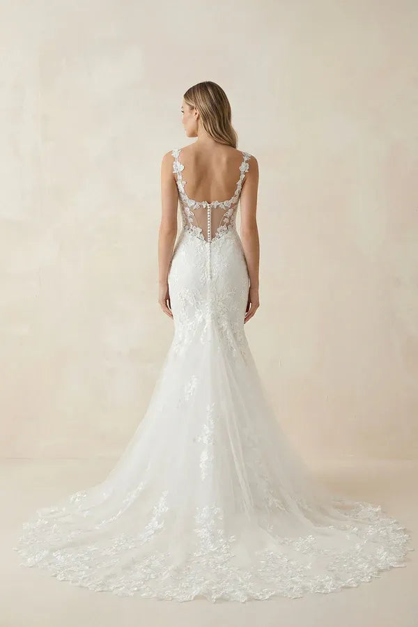 Floral Lace Mermaid Wedding Dress with Convertible Necklines