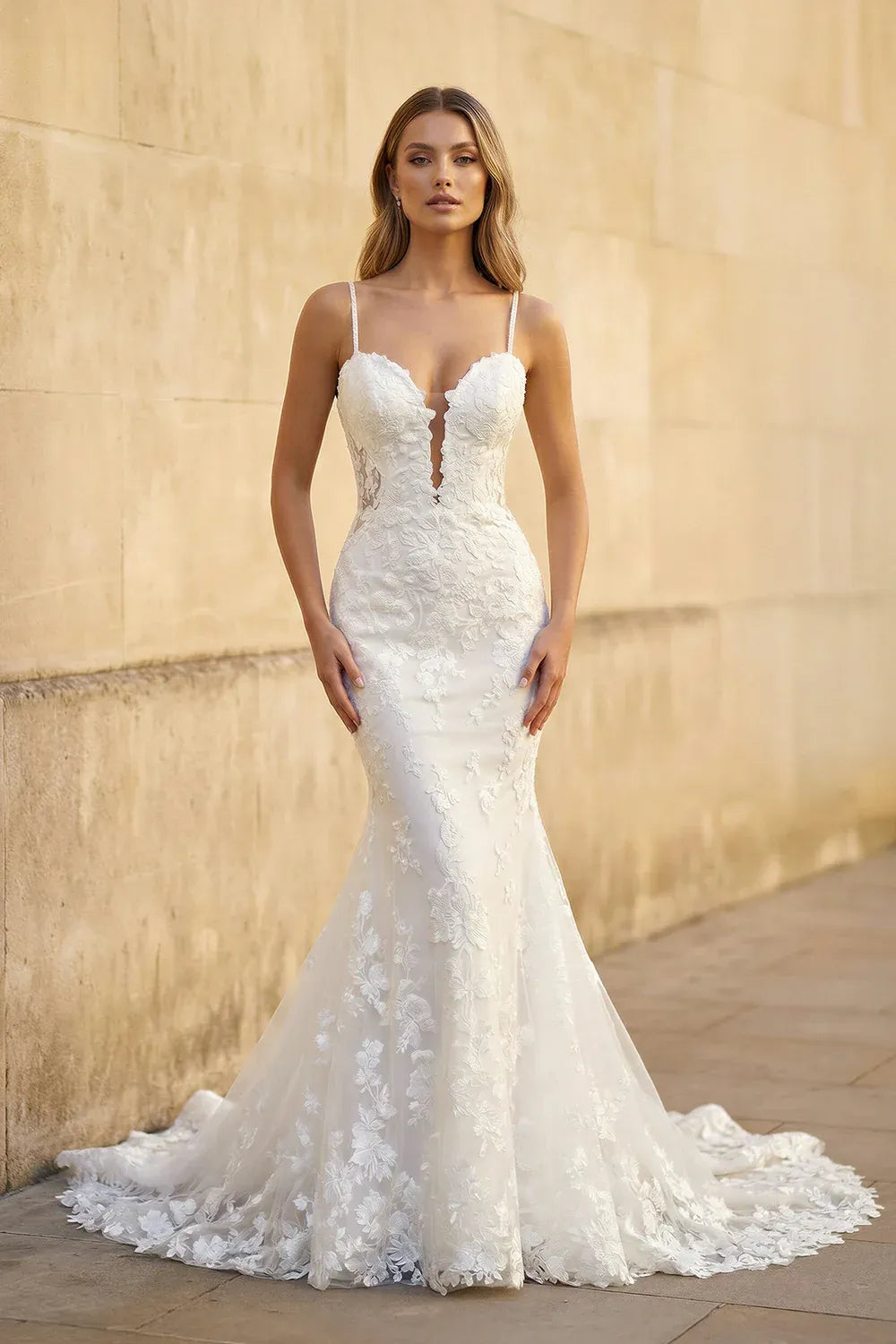 Floral Lace Mermaid Wedding Dress with Convertible Necklines