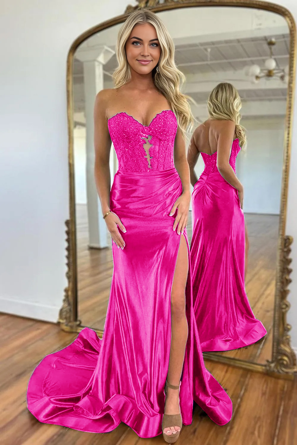 Sweetheart Mermaid Long Satin Prom Dress With Split