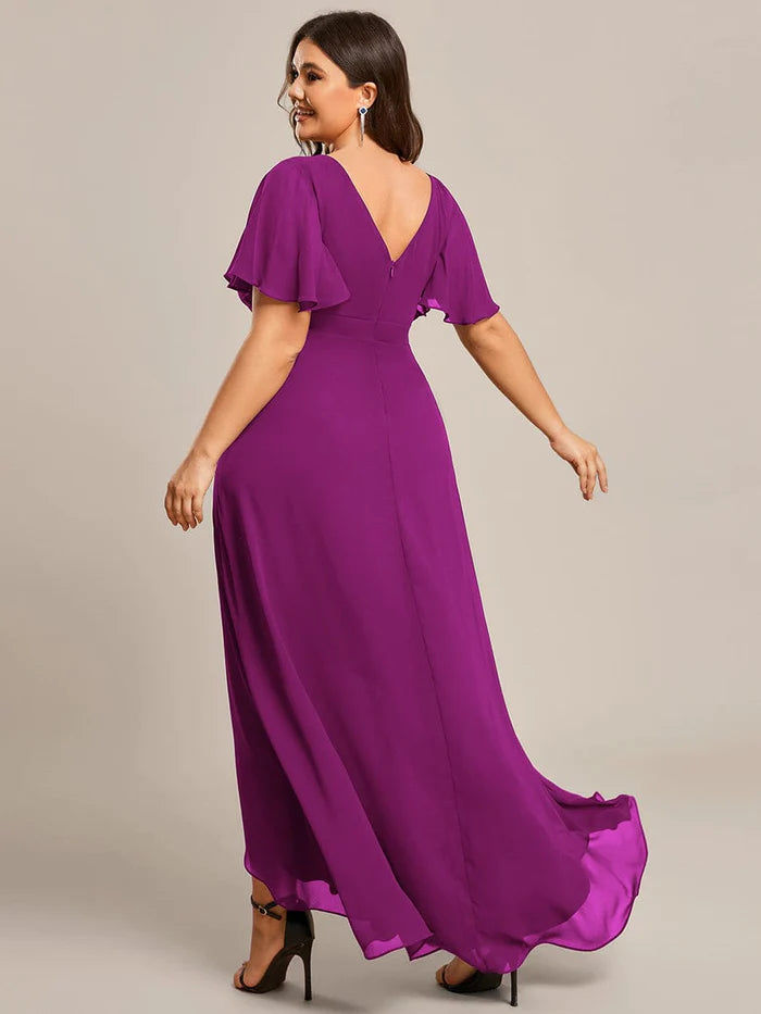 Plus Size Elegant Lotus Sleeves Chiffon Bridesmaid Dress