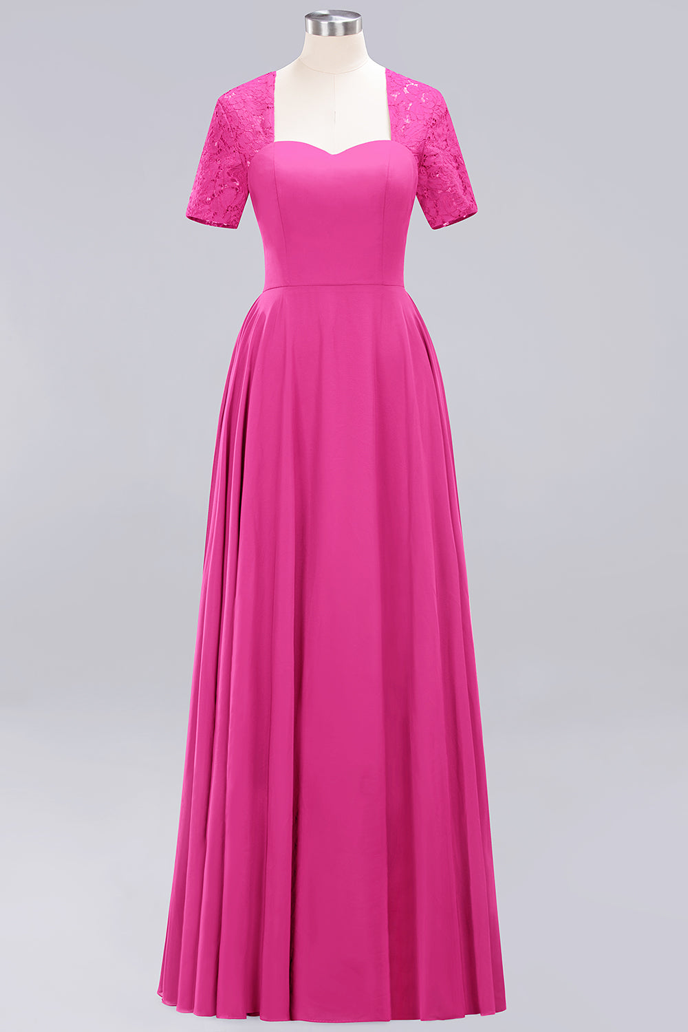 Long A-Line Sweetheart Lace Chiffon Bridesmaid Dresses with Cap Sleeves