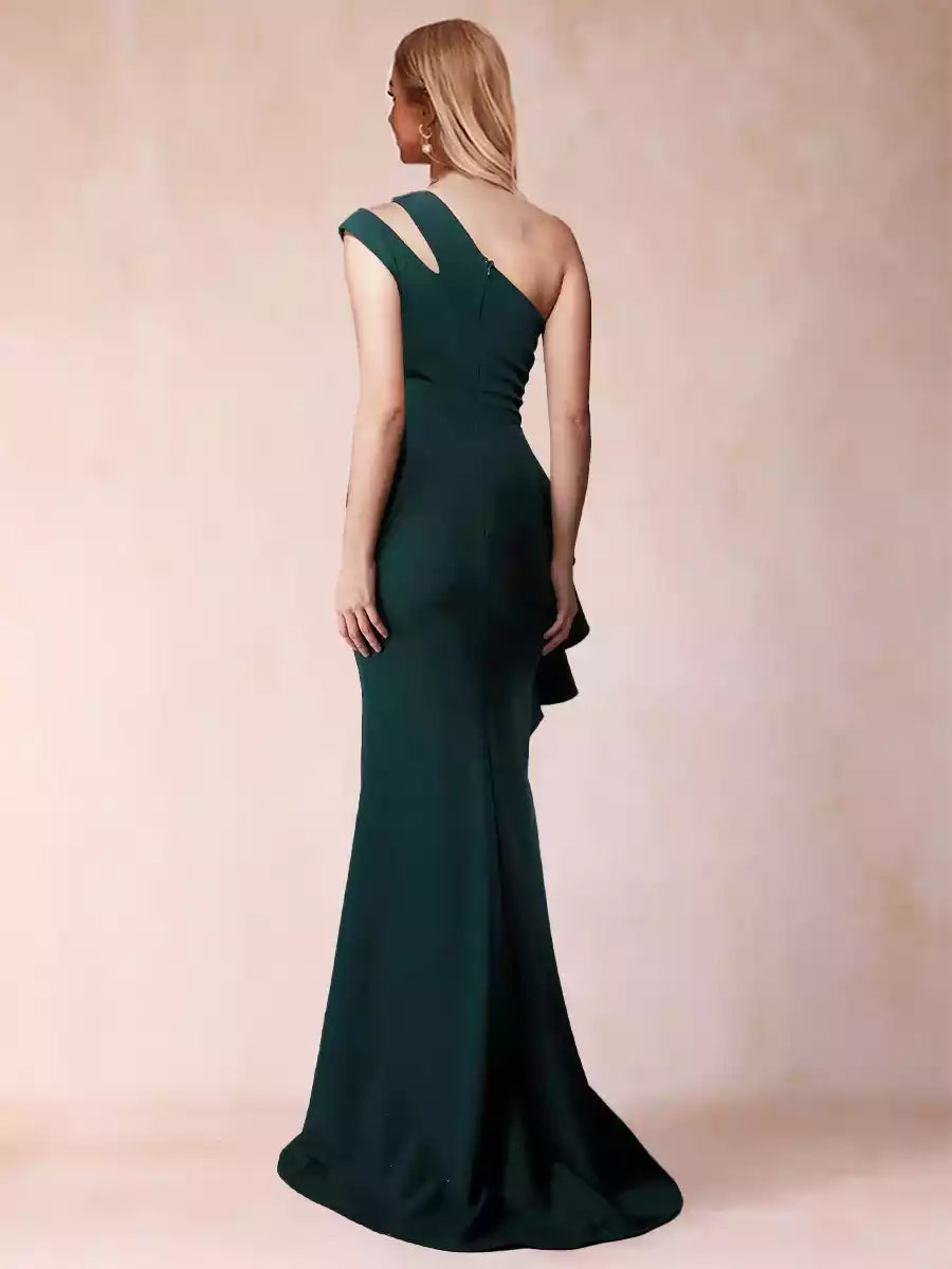 Full of charm, single shoulder sleeveless pleated ruffle hem slim fit/straight cut Mother of the Bride Dresses