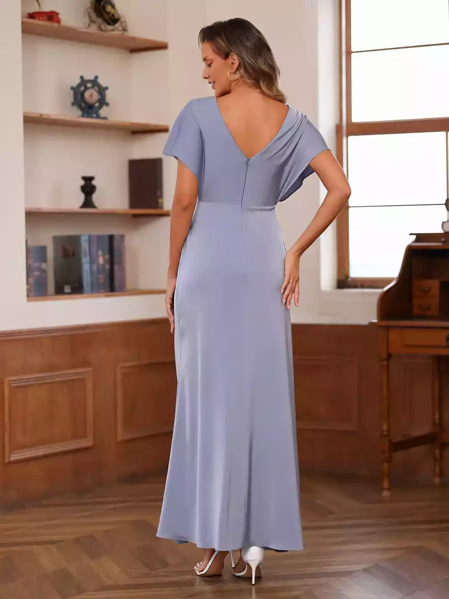 Full of charm, slim fitstraight V-neck short sleeved pleated Mother of the Bride Dresses