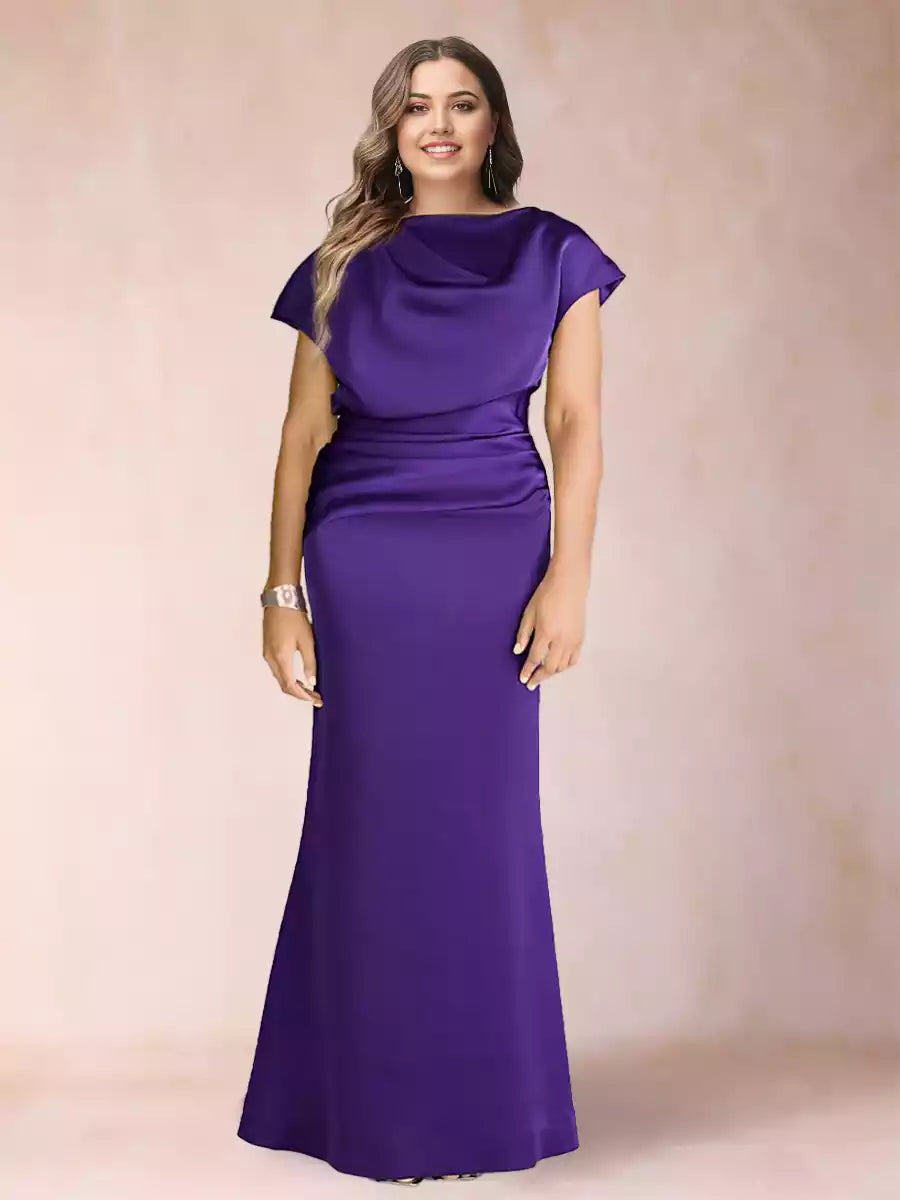 Full of charm, slim fit/straight round neck short sleeved plus pleated Mother of the Bride Dresses