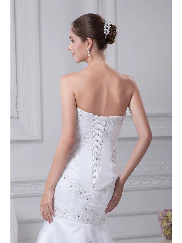 DingjiWedding Dresses Strapless Chapel Train Organza Satin Strapless with Beading Embroidery