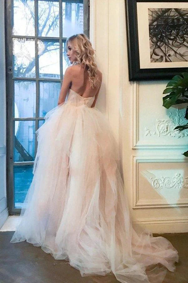 Gorgeous Sweetheart Backless A Line Strapless Tulle Long Elegant Wedding Dresses
