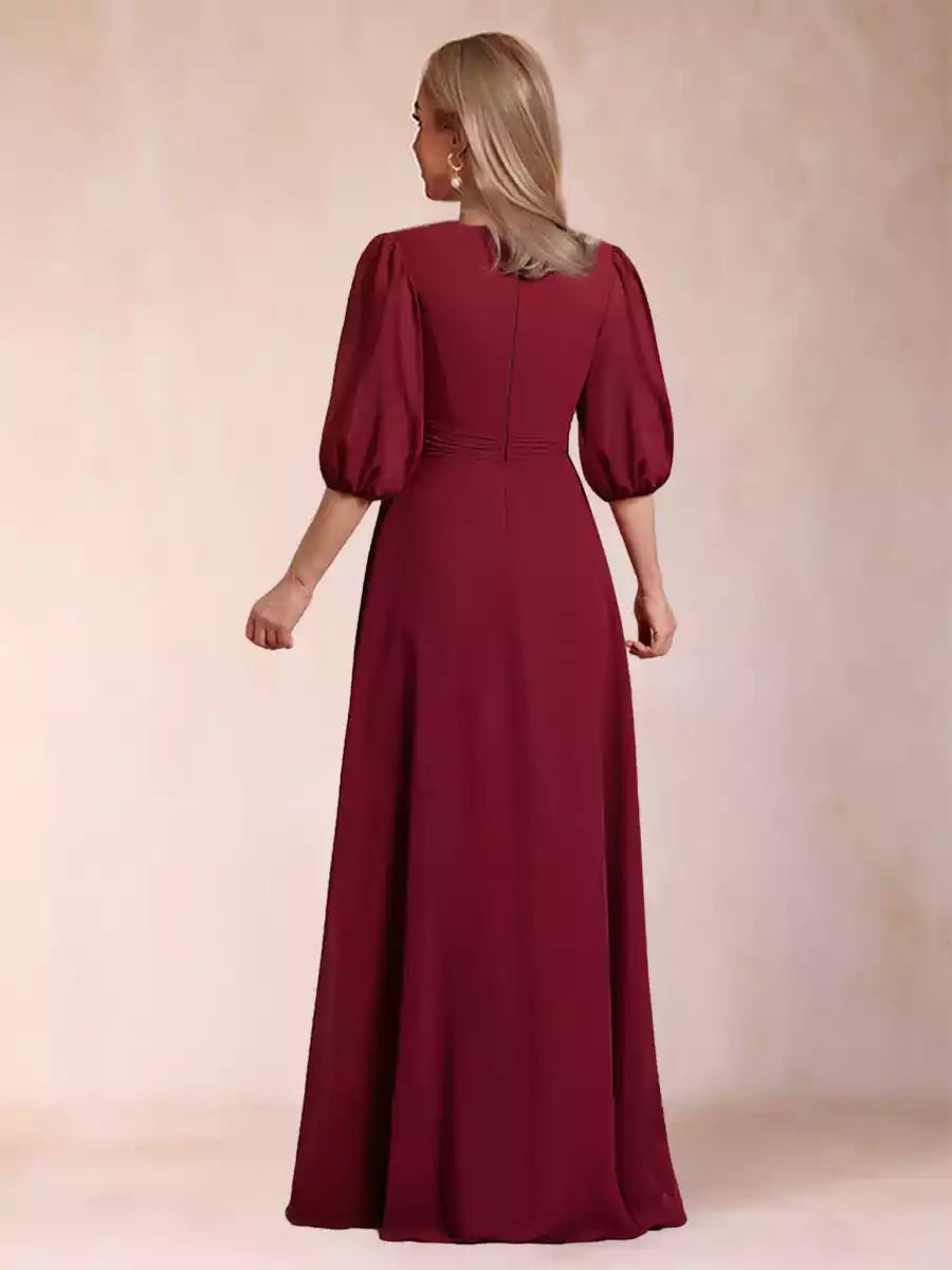 Gorgeous A-line/Princess V-neck with seven quarter sleeves and ruffled edges, Mother of the Bride Dresses