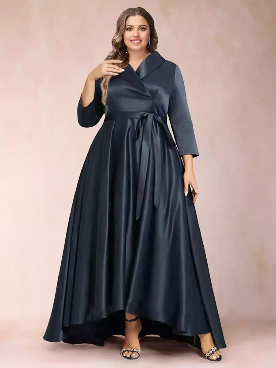 Gorgeous A-line/Princess style asymmetrical V-neck plus size Mother of the Bride Dresses