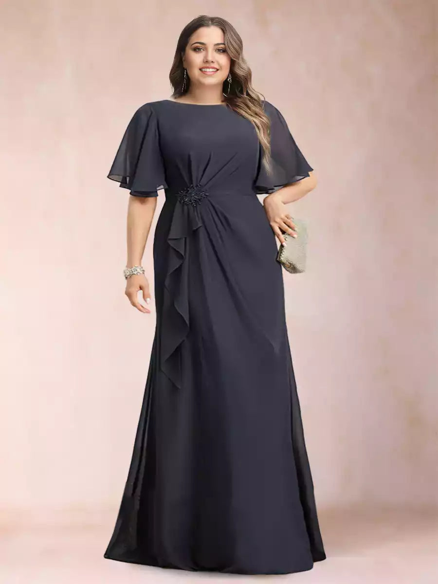 Gorgeous A-line/Princess style black chiffon plus size decal and ruffled Mother of the Bride Dresses
