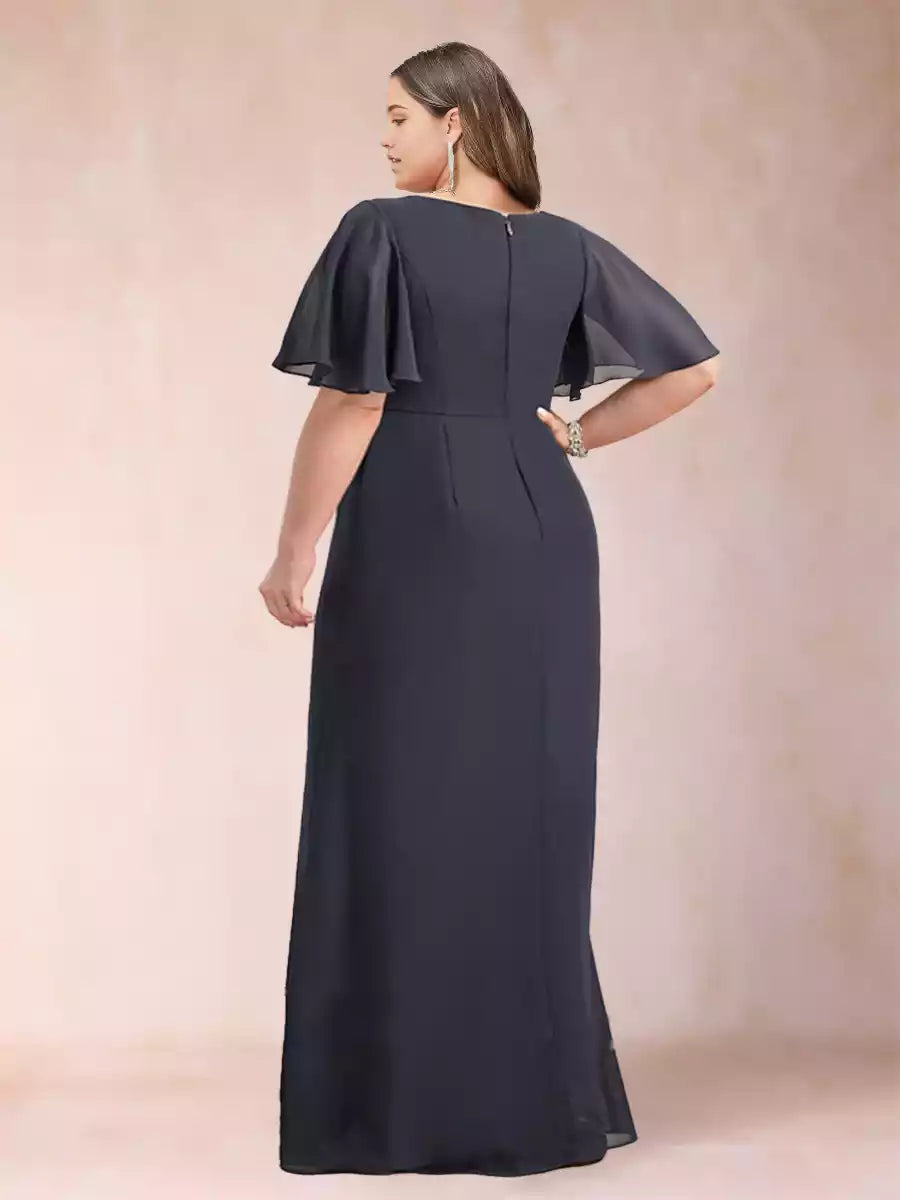 Gorgeous A-line/Princess style black chiffon plus size decal and ruffled Mother of the Bride Dresses