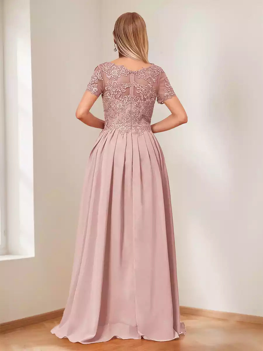 Gorgeous A-line/princess style V-neck short sleeved decal and ruffled Mother of the Bride Dresses