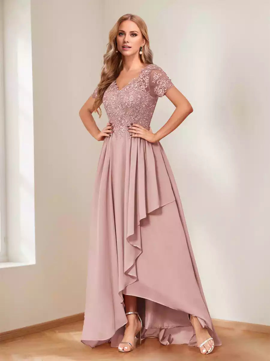 Gorgeous A-line/princess style V-neck short sleeved decal and ruffled Mother of the Bride Dresses