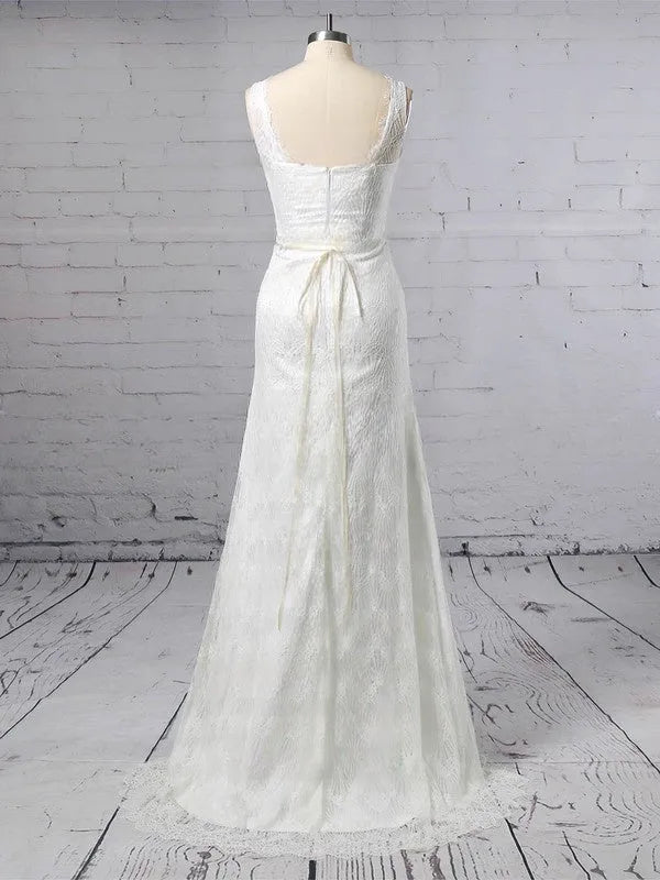 Gorgeous Vintage Ankle-Length Sleeveless Lace Mermaid Wedding Dress with Beaded Waistband