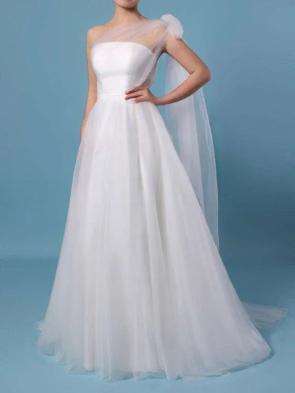 Gorgeous Vintage Luxurious Satin Construction Off-the-Shoulder Tulle A-Line Wedding Dress with Bow Detail
