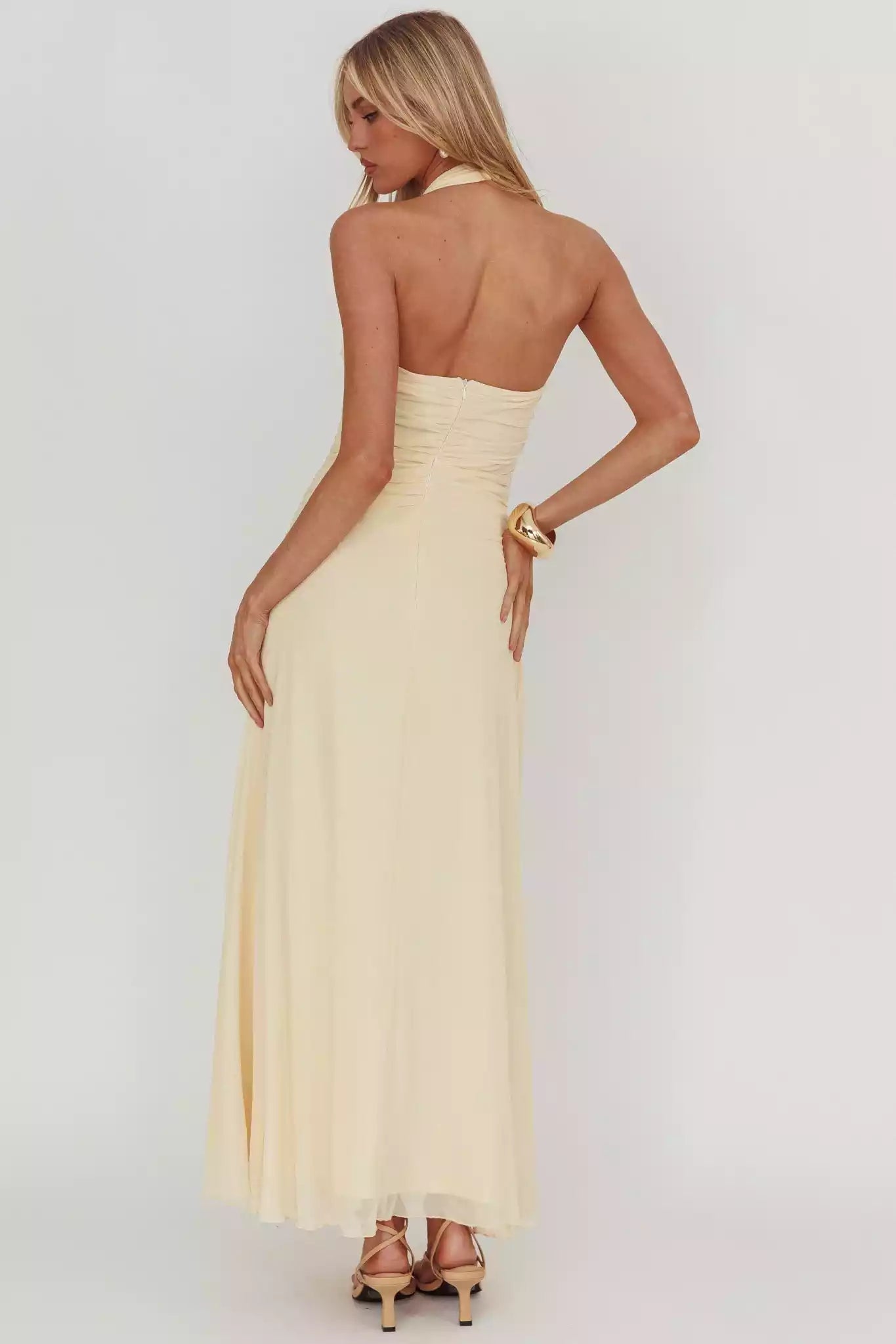 Gorgeous asymmetrical low waisted backless neckline with zipper at the back Prom Dresses