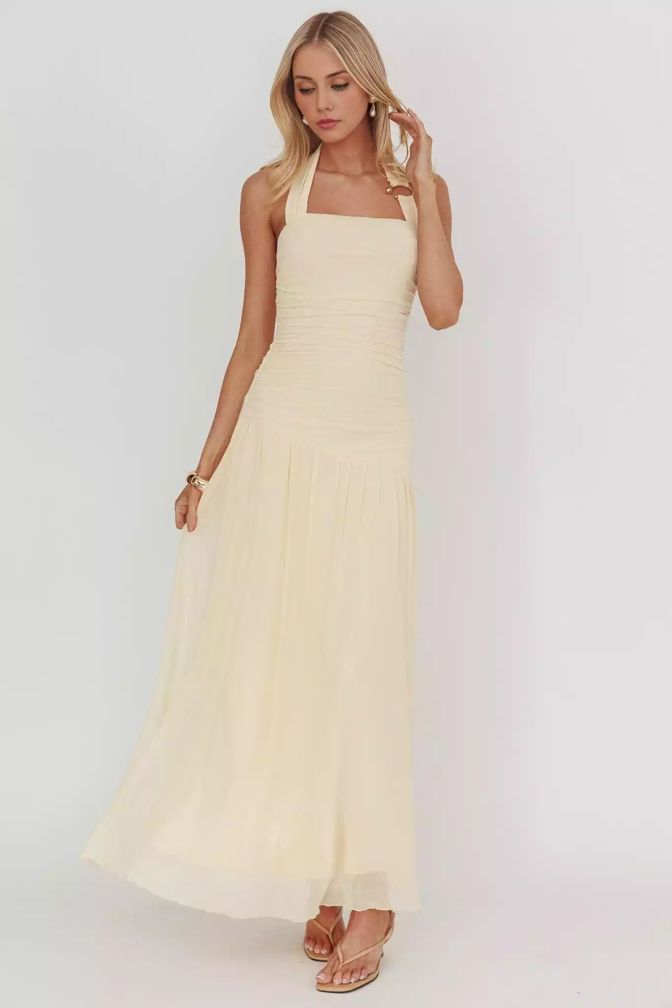 Gorgeous asymmetrical low waisted backless neckline with zipper at the back Prom Dresses