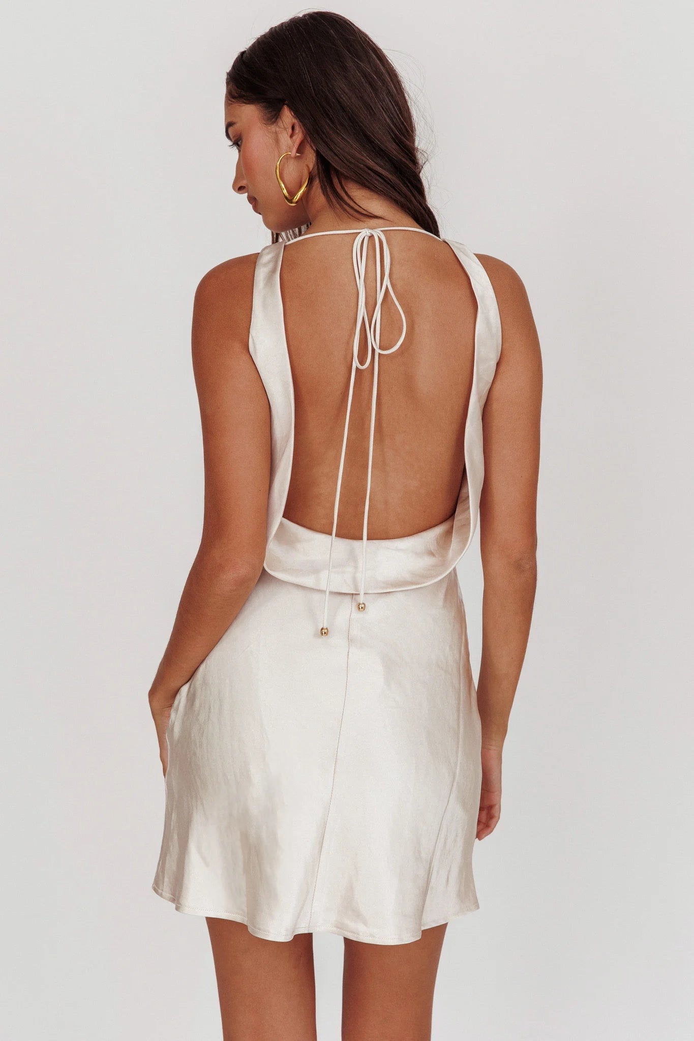 Gorgeous backless mini scarf collar with hanging neckline and hidden side zipper Homecoming Dresses