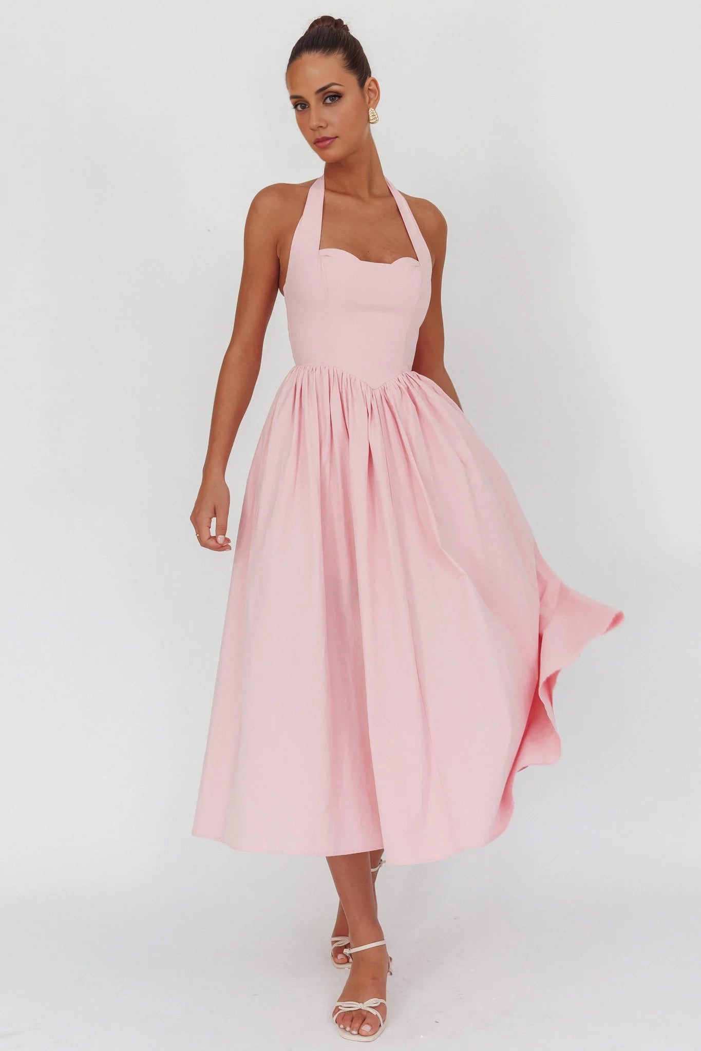 Gorgeous backless neck button closure tight waistline and soft flared skirt Homecoming Dresses