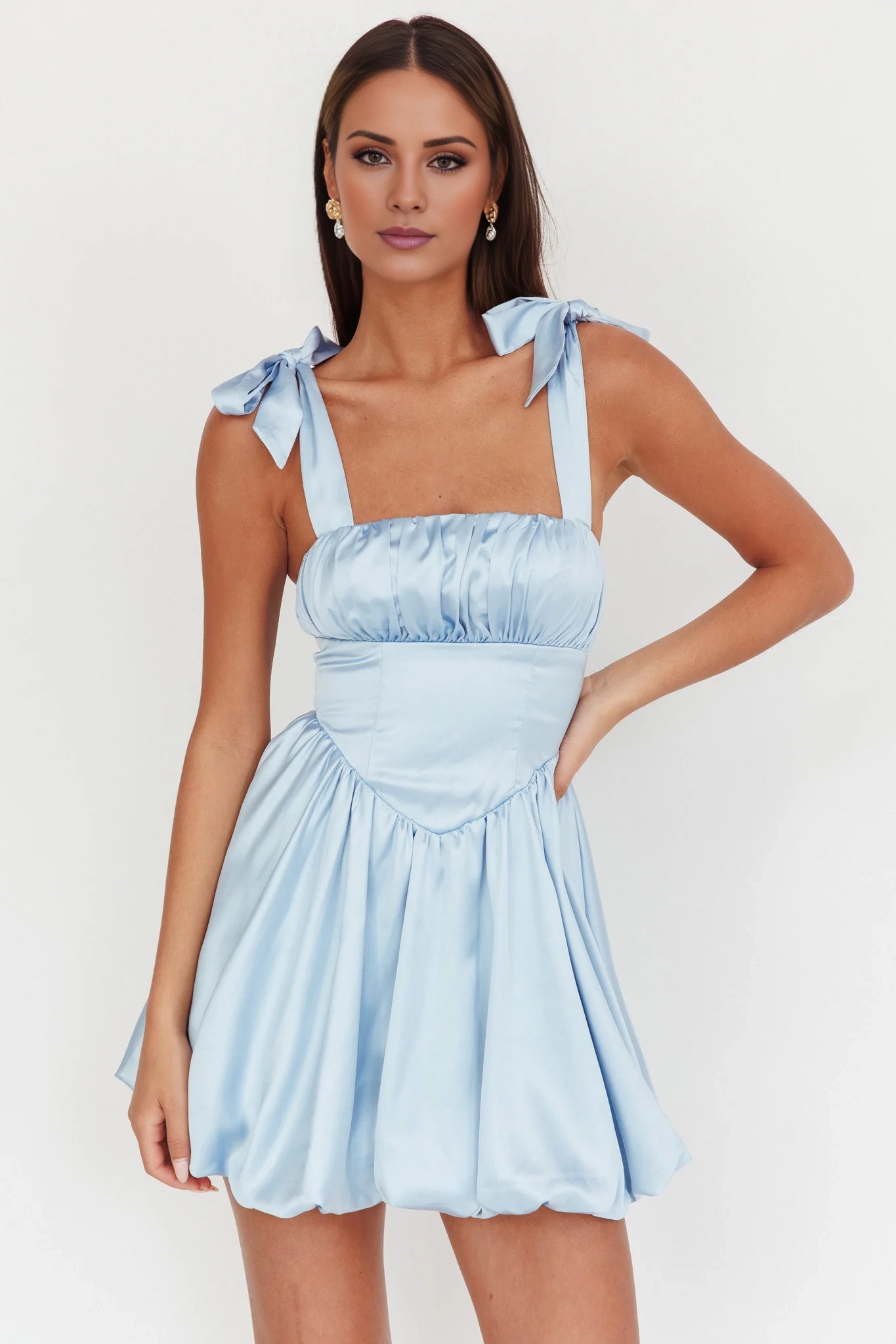 Gorgeous bubble hem with lace up shoulder and back zipper Homecoming Dresses