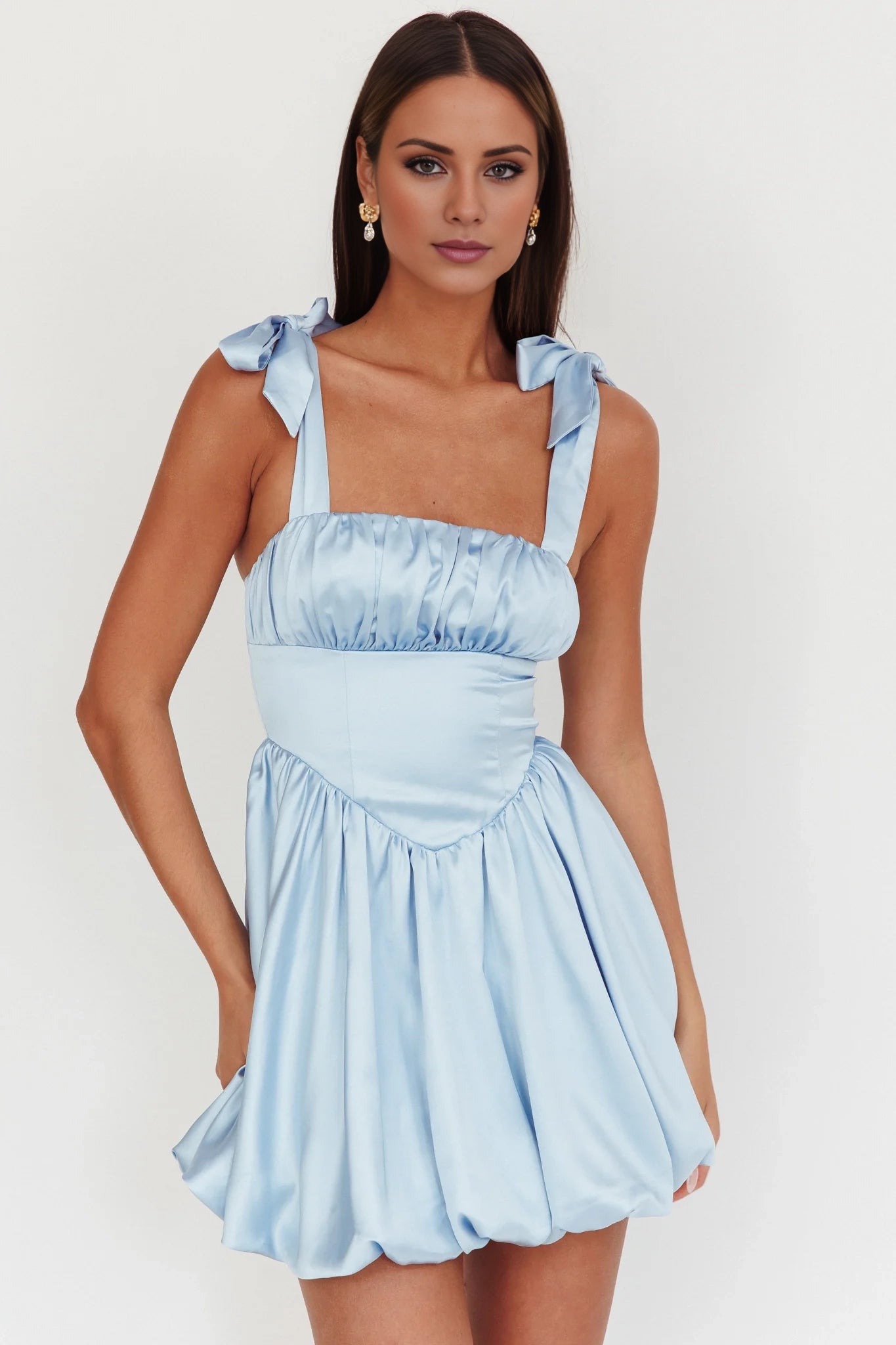 Gorgeous bubble hem with lace up shoulder and back zipper Homecoming Dresses