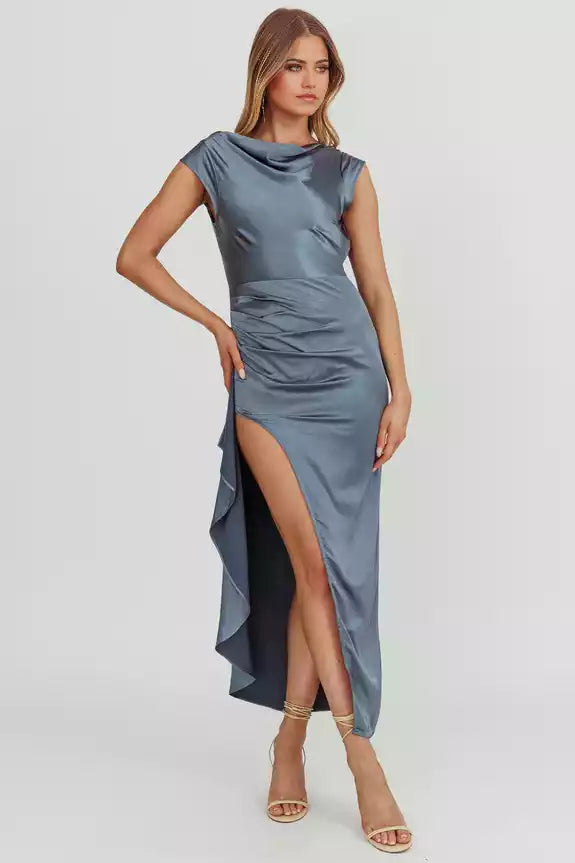 Gorgeous leg slits with a full sense of drape, unlined invisible side zipper Prom Dresses
