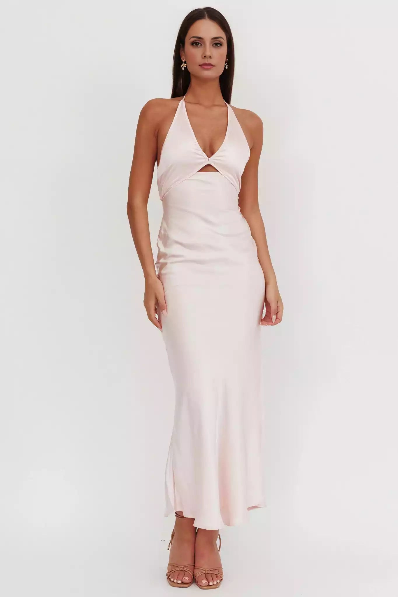 Gorgeous lock hole backless neckline, chest with lining, back with zipper Prom Dresses
