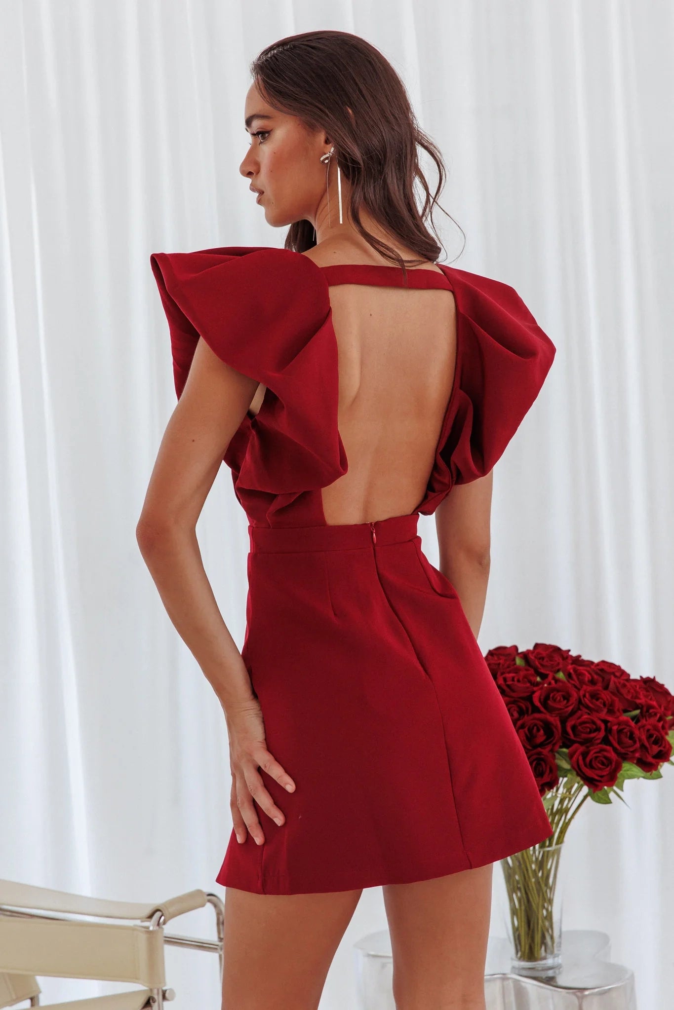 Gorgeous mini V-neck bubble sleeves open back with zipper Homecoming Dresses