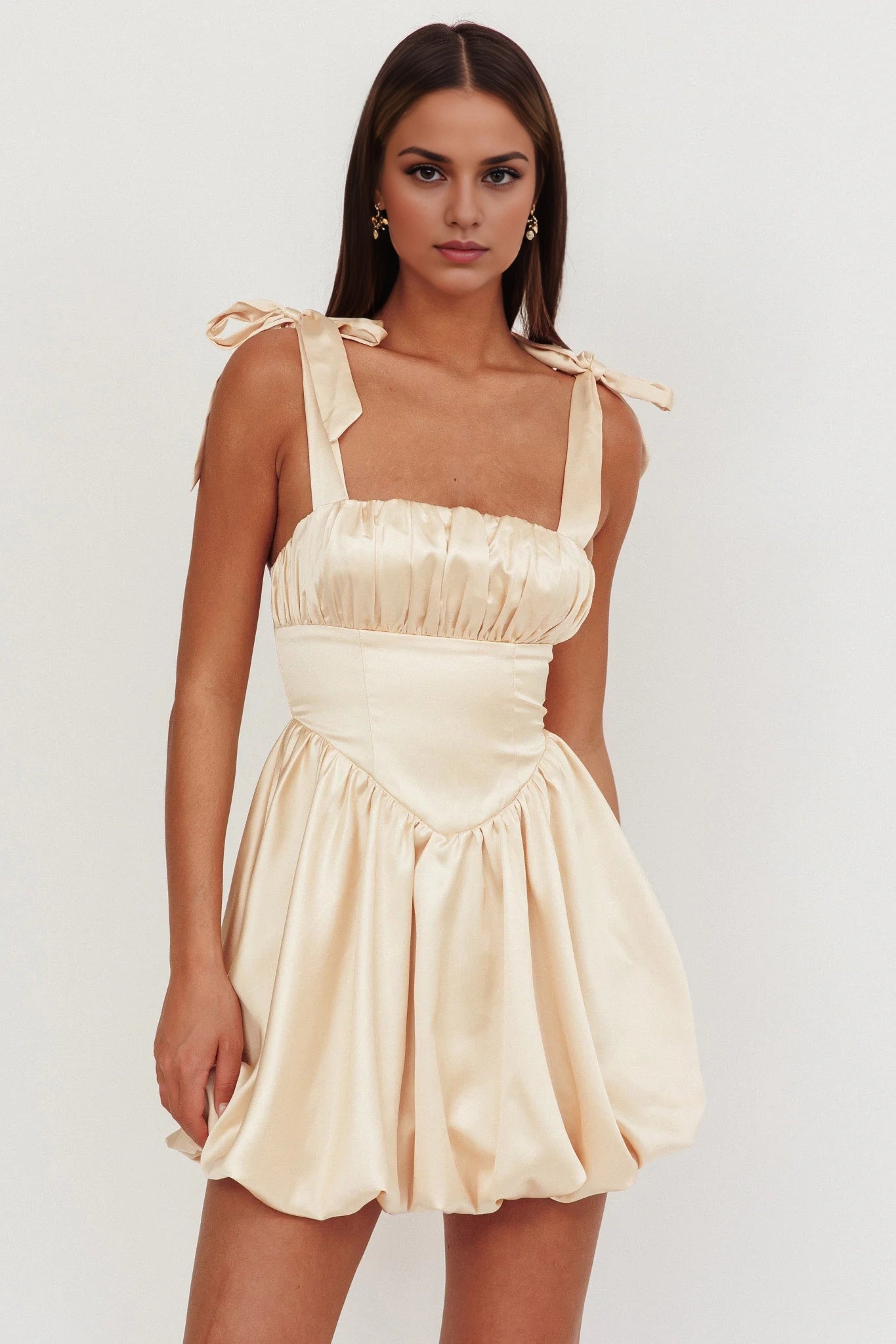Gorgeous mini shoulder tied bubble hem with zipper at the back Homecoming Dresses