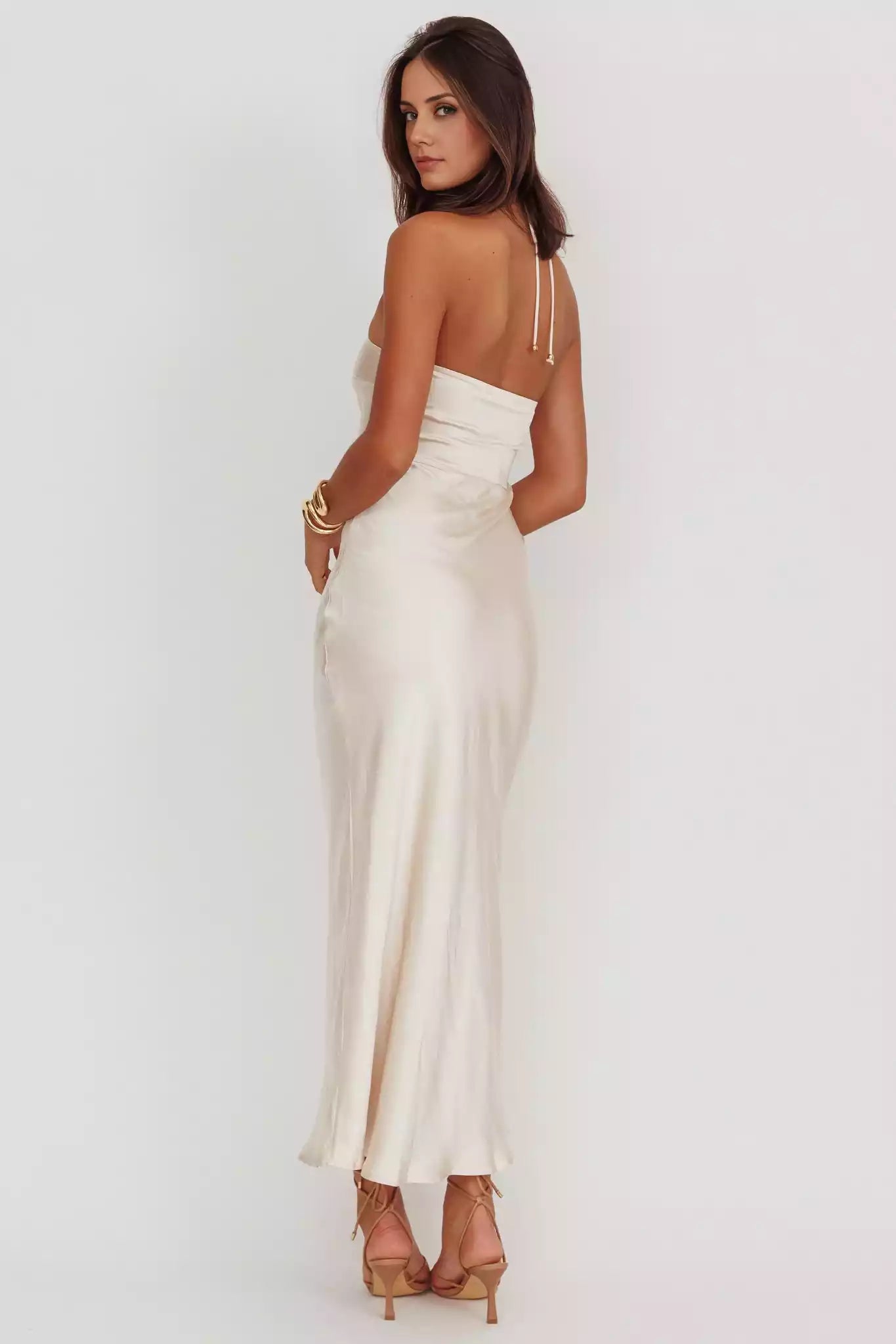 Gorgeous neck hanging detachable rose knot clip without lining invisible side zipper Prom Dresses