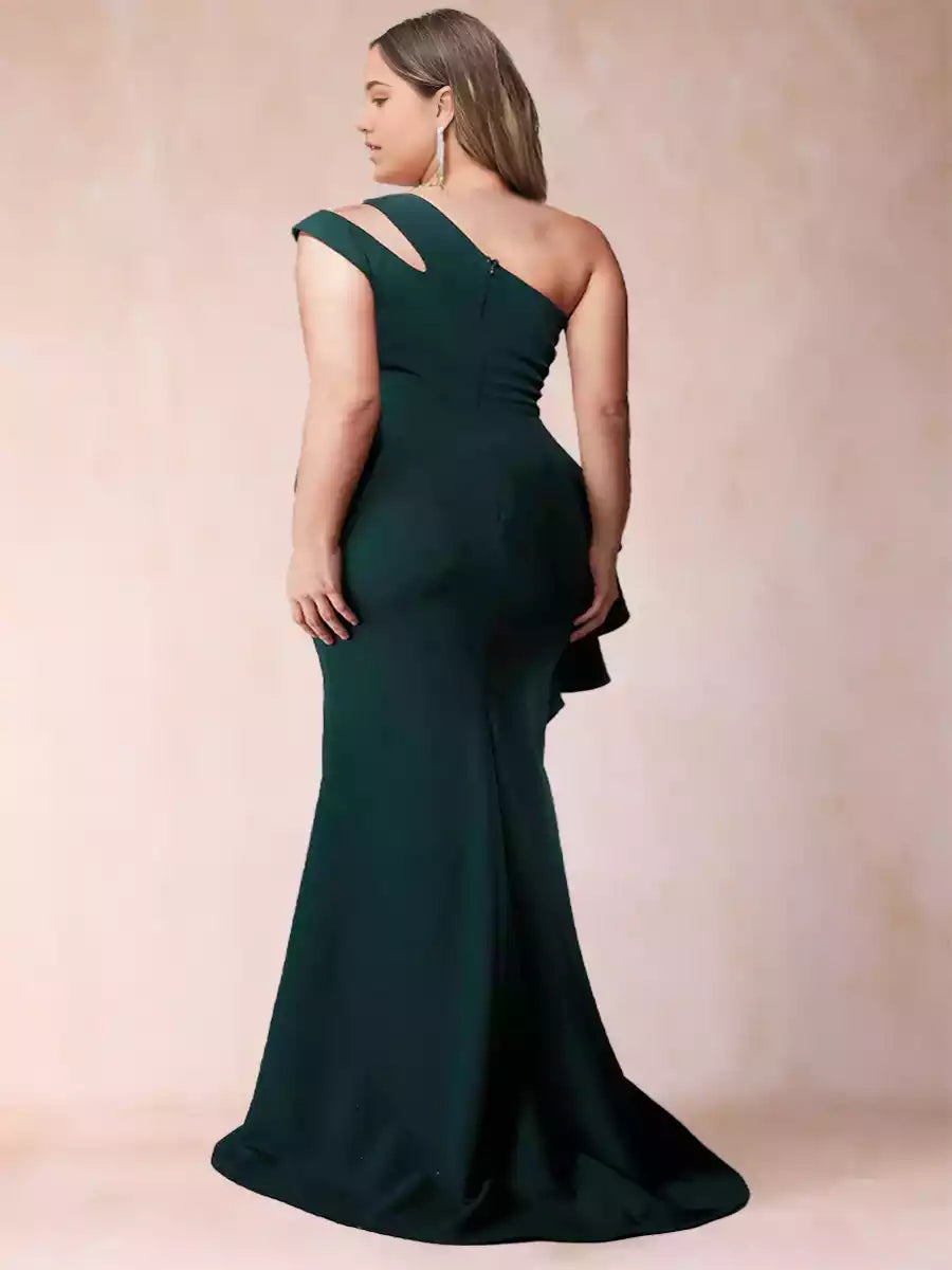 Gorgeous one shoulder sleeveless pleated plus ruffle hem slim fit/straight cut Mother of the Bride Dresses