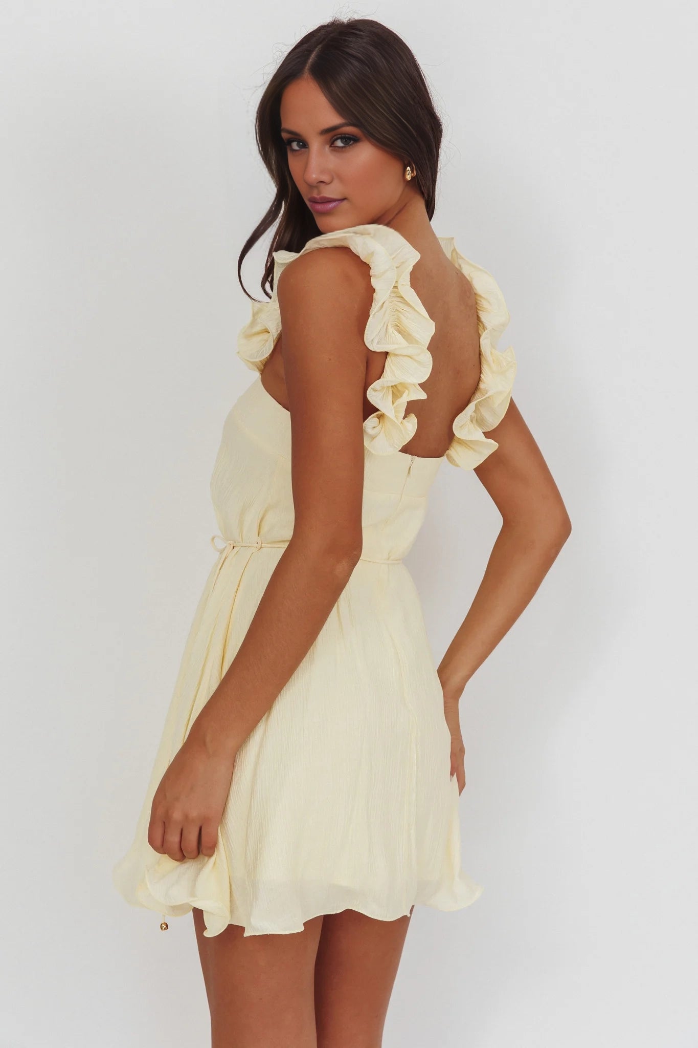 Gorgeous ruffled shoulder straps, waist tie, back zipper, Homecoming Dresses