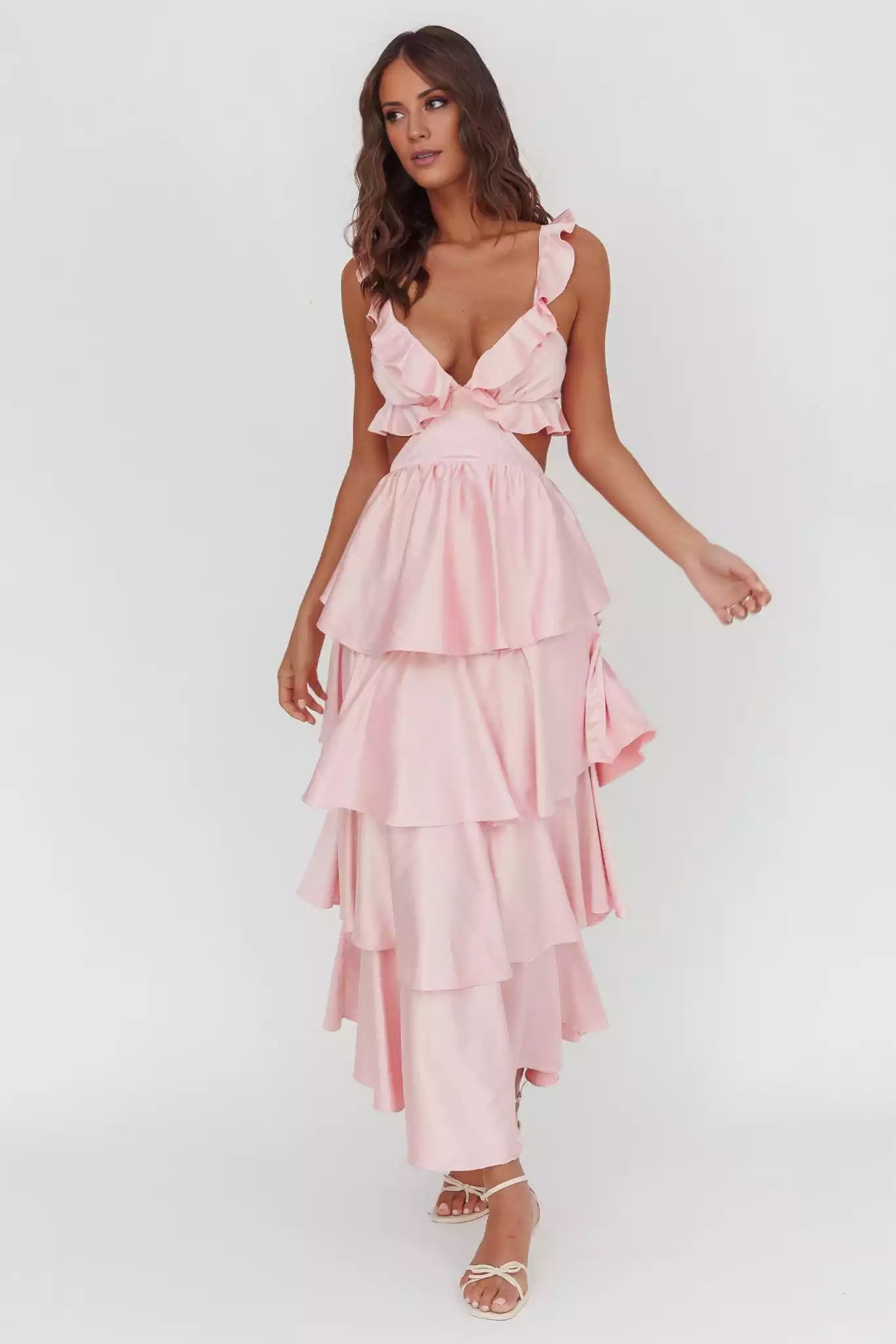Gorgeous ruffled waist hollow design with zipper at the back for an unforgettable look Prom Dresses