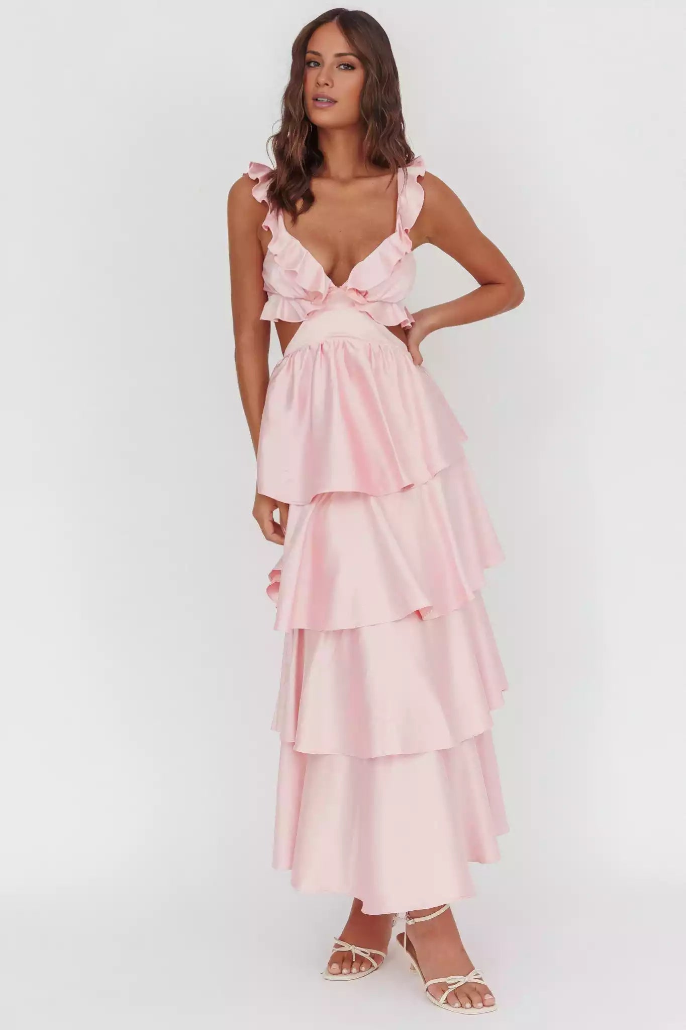 Gorgeous ruffled waist hollow design with zipper at the back for an unforgettable look Prom Dresses
