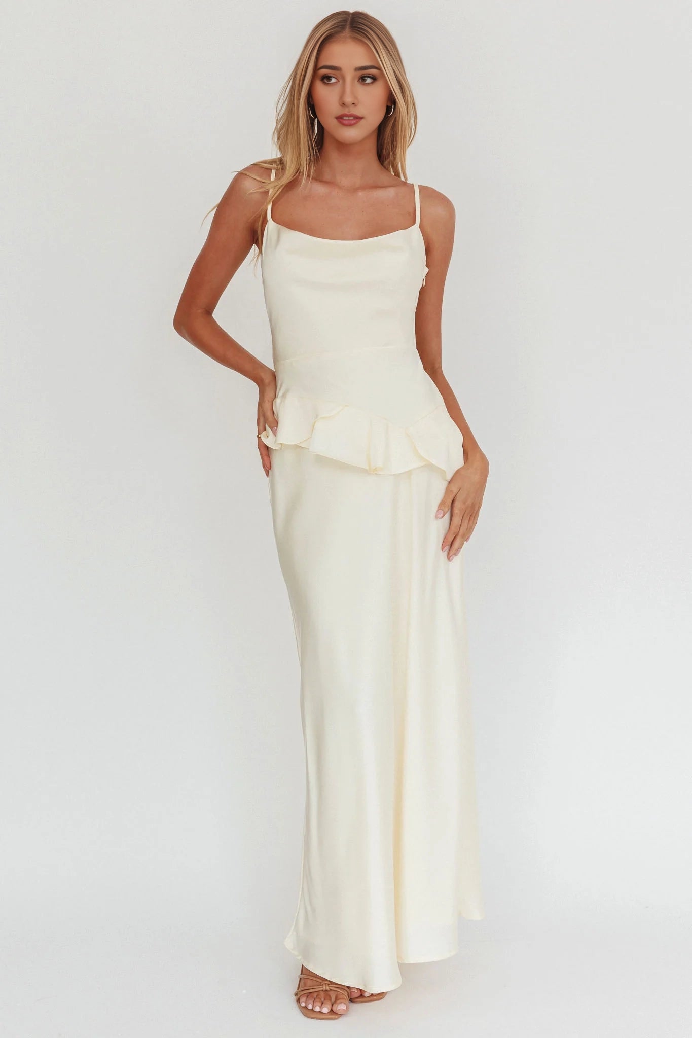 Gorgeous ruffled waist with long adjustable shoulder straps Homecoming Dresses