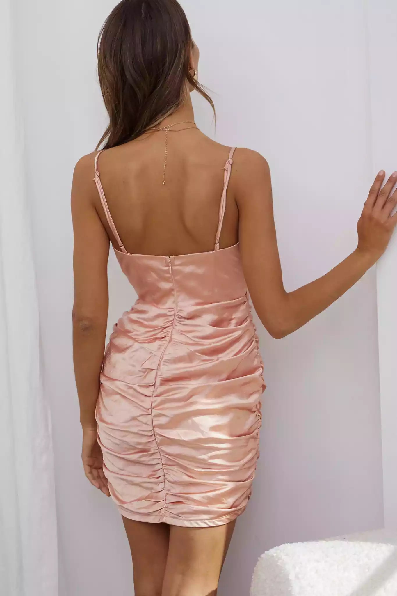 Gorgeous satin adjustable suspender mini sloping collar with pleated details and zipper at the back Homecoming Dresses