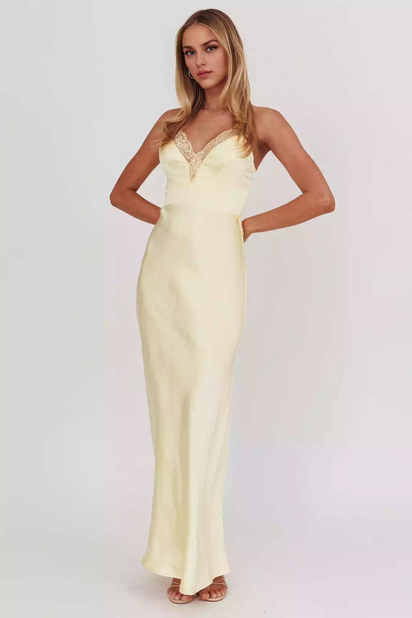 Gorgeous satin lace edge unlined adjustable cross shoulder straps with back zipper Prom Dresses