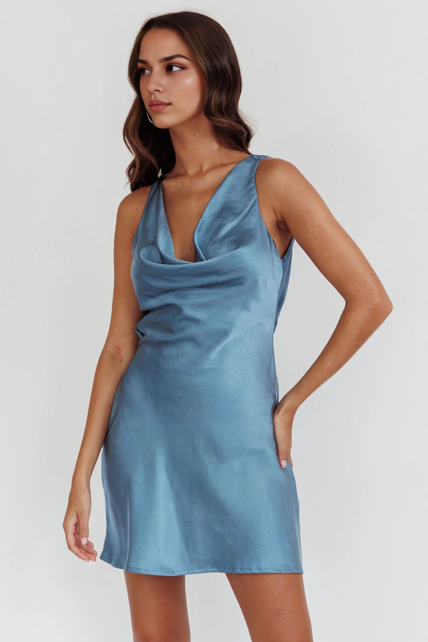 Gorgeous satin mini scarf collar, backless lace up, invisible side zipper, Homecoming Dresses