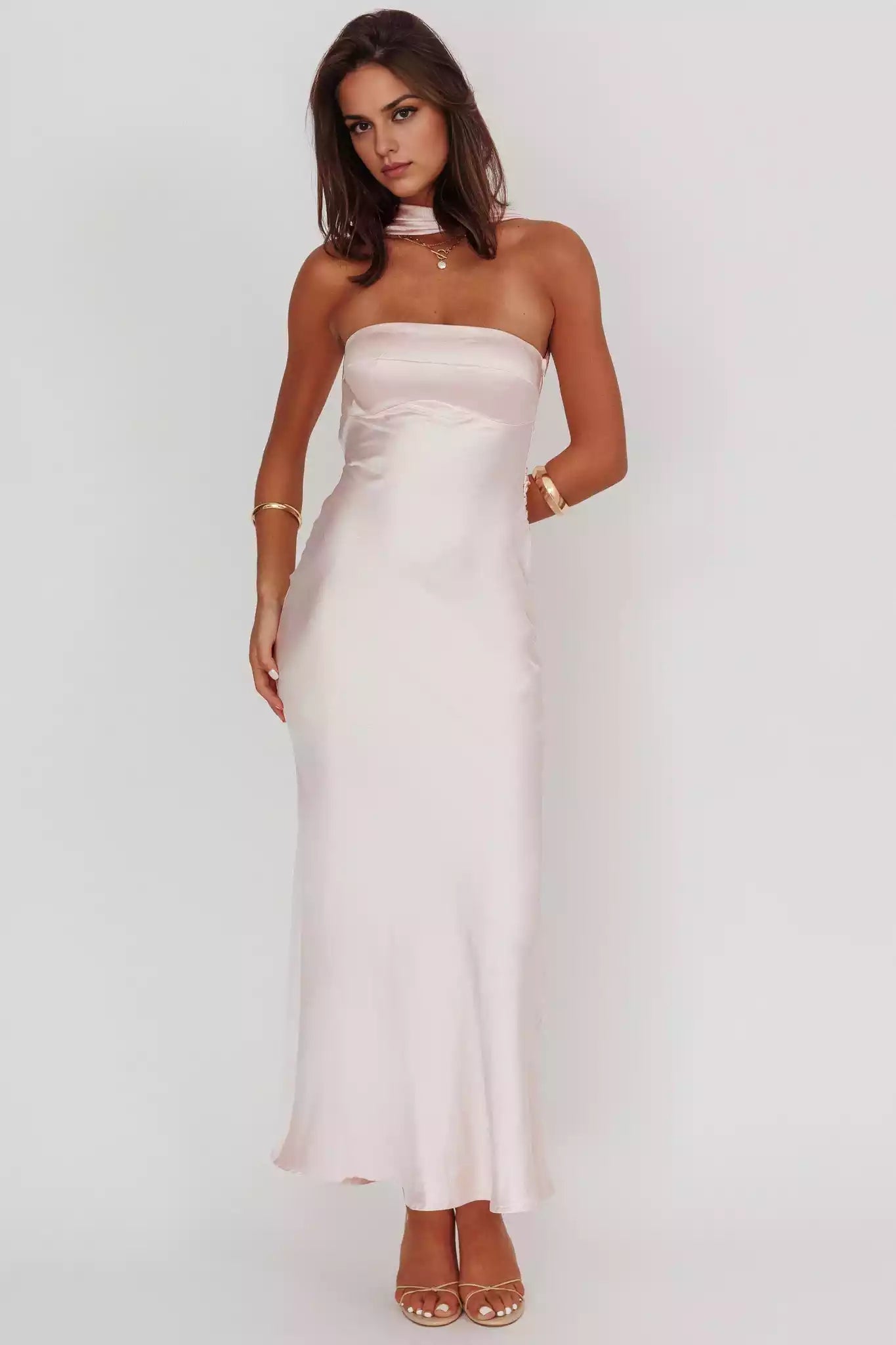 Gorgeous satin ultra long strapless, unlined, invisible side zipper Prom Dresses