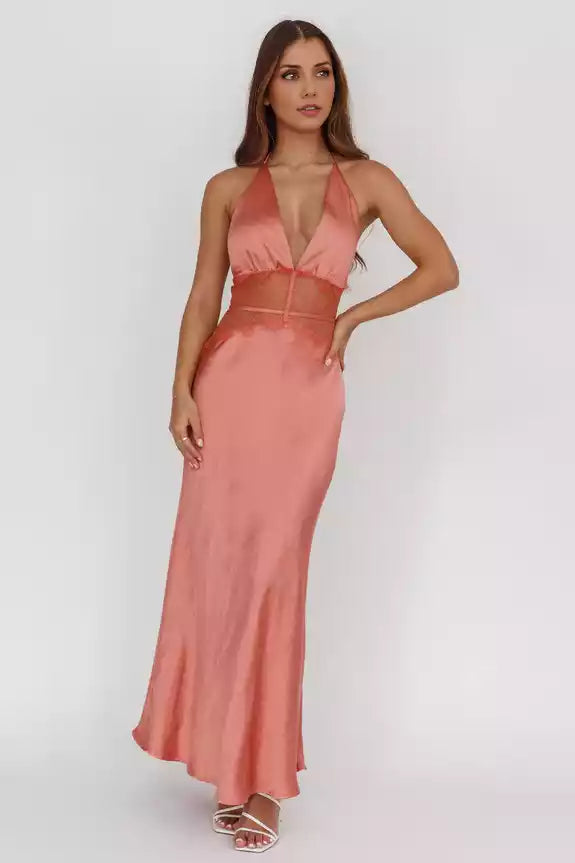 Gorgeous satin with extra long lace front legs and exposed back zipper Prom Dresses