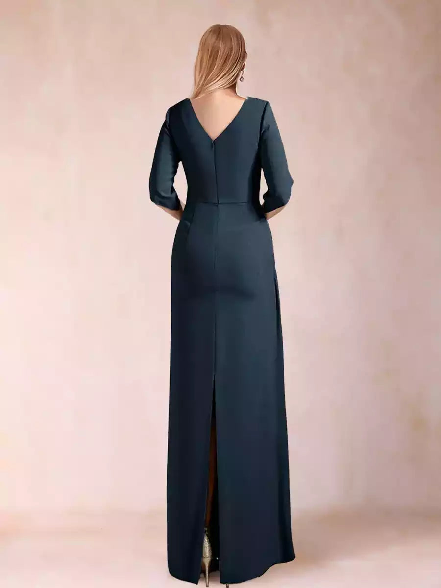 Gorgeous slim fit/straight round neck half sleeved pleated long style exudes elegance Mother of the Bride Dresses