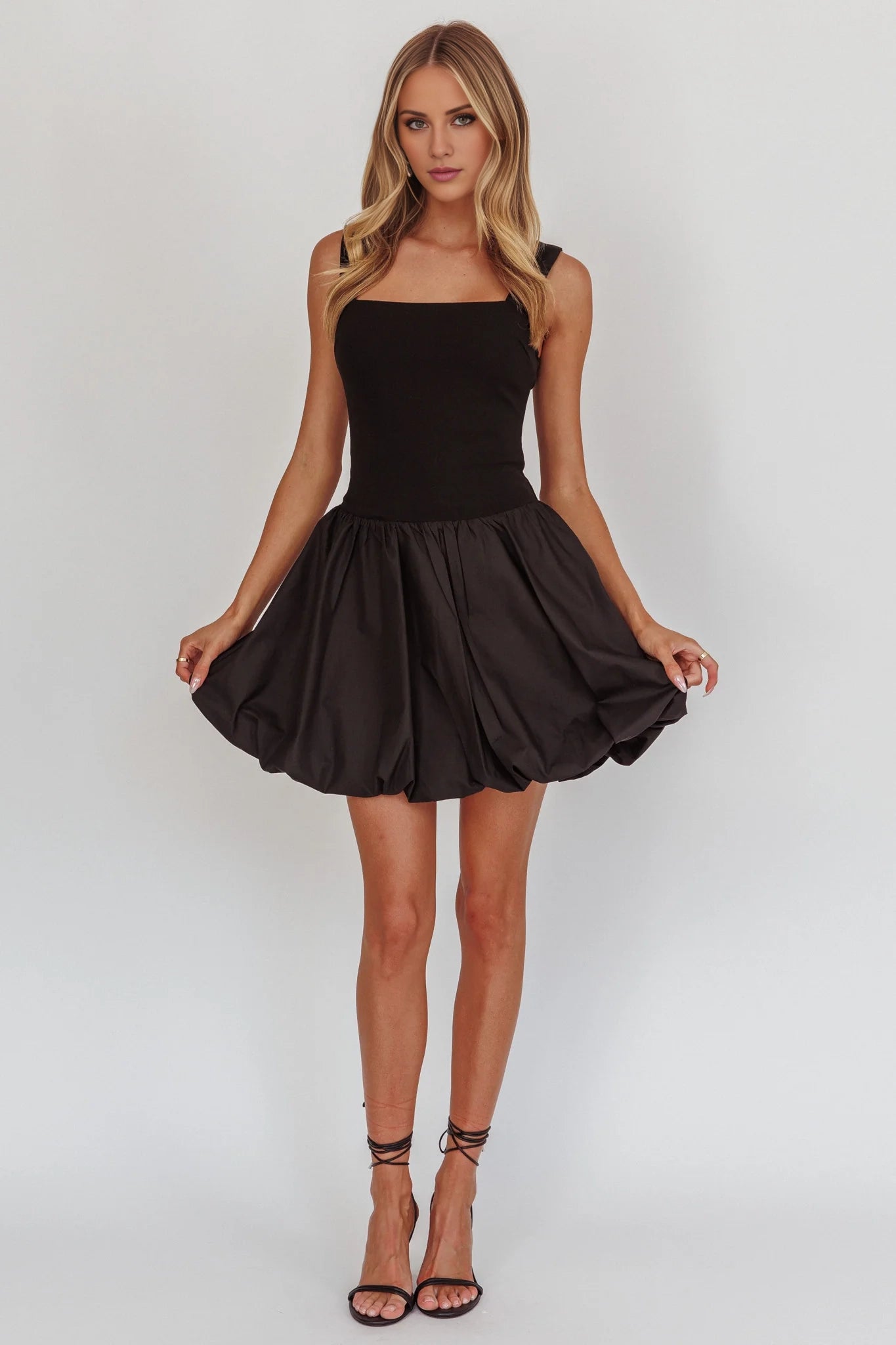 Gorgeous square neckline elastic bodysuit with back zipper and bubble hem Homecoming Dresses
