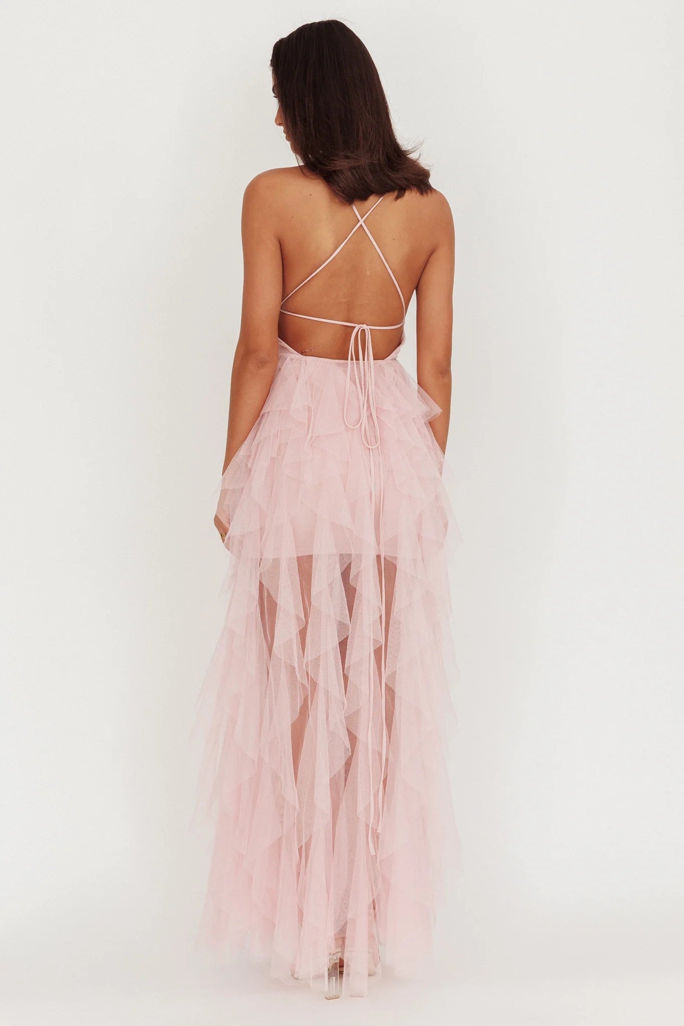 Gorgeous stacked ruffle edge backless lace up low cut Homecoming Dresses
