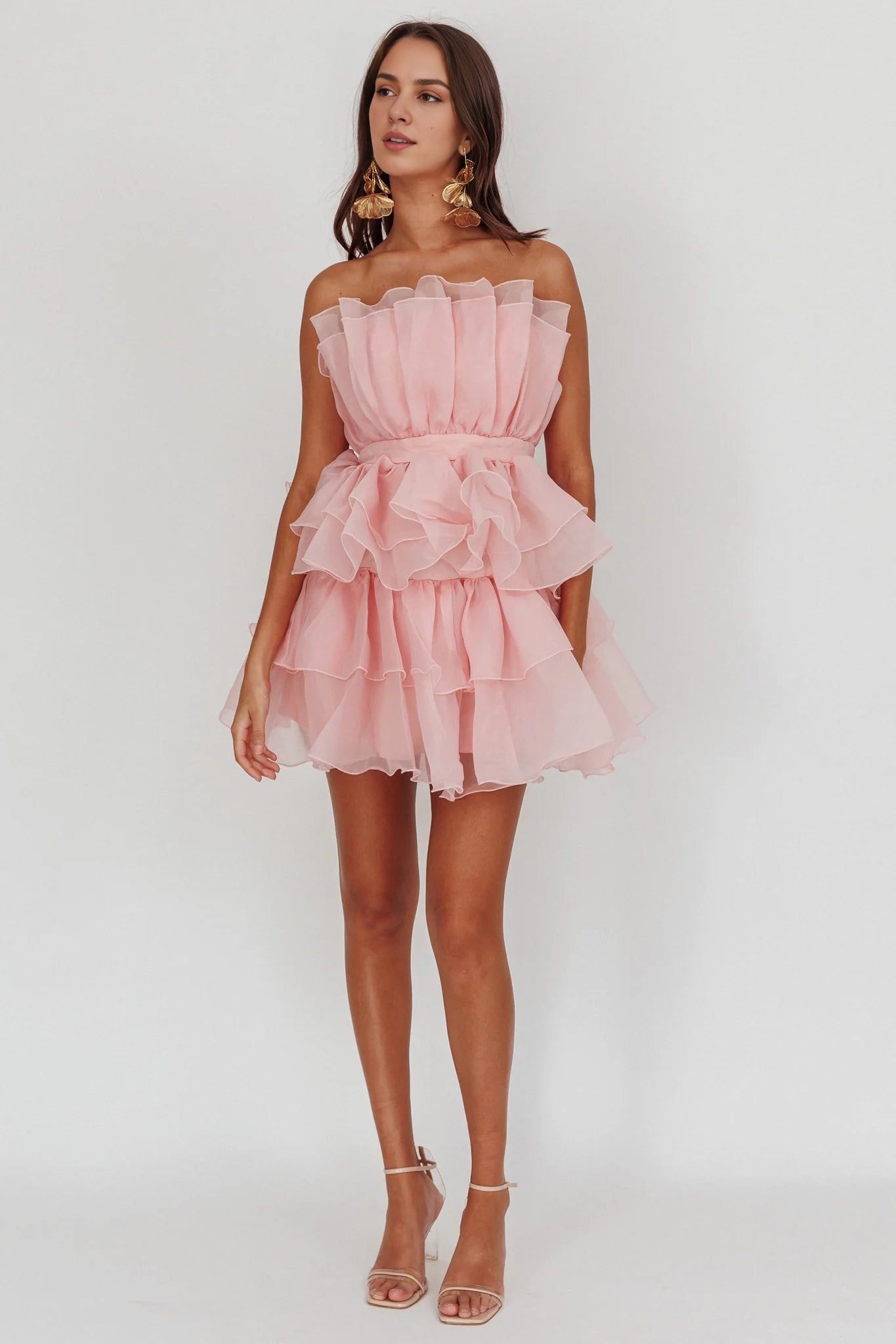 Gorgeous strapless mini ruffled organza layered invisible side zipper Homecoming Dresses